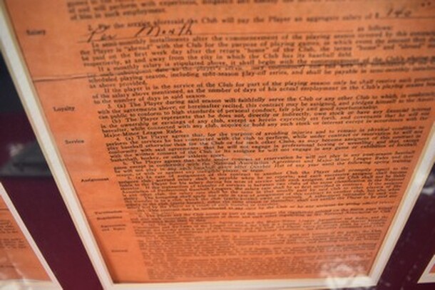 Copy of Mickey Mantle's 1949 Independence Baseball Club Player Contract in Frame! 35x1x19   - Image 9 of 12