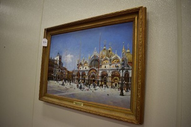 BEAUTIFUL! The Basilica and Piazza of San Marco Painting by Frederico del Campo in Gold Colored Frame From Art Dealer Ed Mero! 35x3x25 - Image 2 of 11