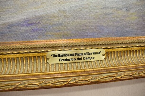 BEAUTIFUL! The Basilica and Piazza of San Marco Painting by Frederico del Campo in Gold Colored Frame From Art Dealer Ed Mero! 35x3x25 - Image 4 of 11