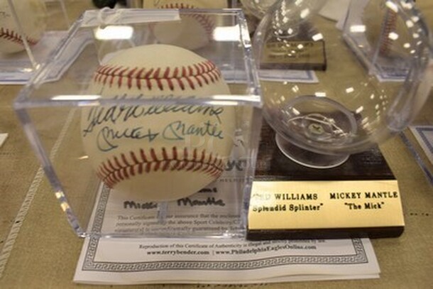 AWESOME! Baseball Autographed By Ted Williams And Mickey Mantle With Extra Baseball Display Case. Comes With COA! - Image 1 of 6