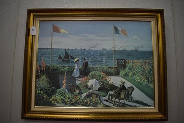 STUNNING! Terrace at Sainte Adresse Oil Painting by Claude Monet With Claude Monet Signature in Corner From Art Dealer Ed Mero! 43x3x30