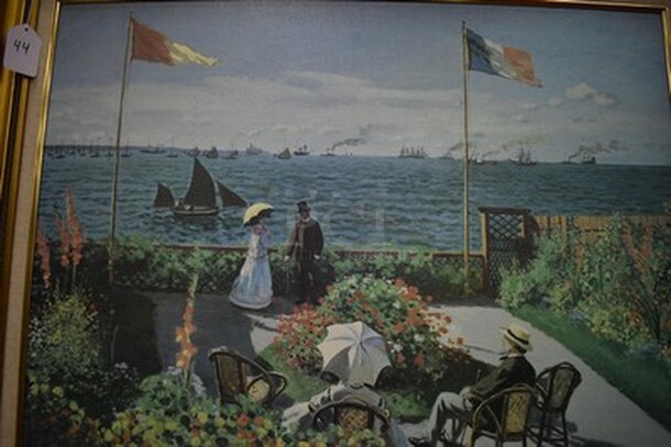 STUNNING! Terrace at Sainte Adresse Oil Painting by Claude Monet With Claude Monet Signature in Corner From Art Dealer Ed Mero! 43x3x30 - Image 2 of 7