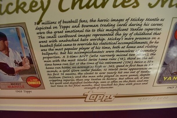 AMAZING! Mickey Mantle Topps Commemorative Card Sheet. Only 10,000 Produced! Comes with Certificate of Authenticity.4,351/10,000. 27x1x33.5  - Image 9 of 12