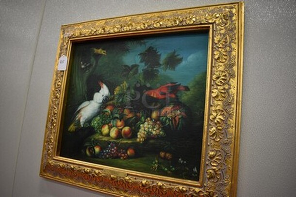 AWESOME! Fruit and Birds Oil Painting by Jakob Bogdany in Gold Colored Frame From Art Dealer Ed Mero! 32x1x28 - Image 2 of 7