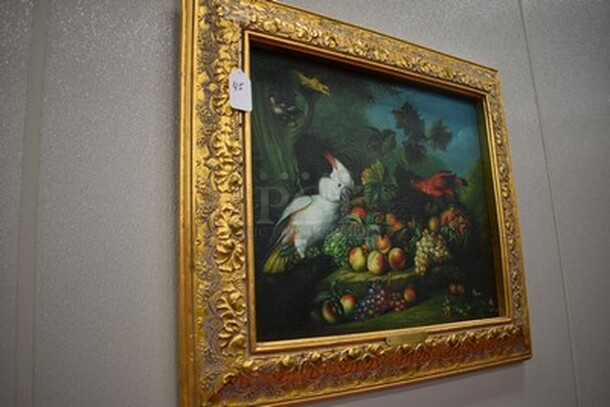 AWESOME! Fruit and Birds Oil Painting by Jakob Bogdany in Gold Colored Frame From Art Dealer Ed Mero! 32x1x28 - Image 3 of 7