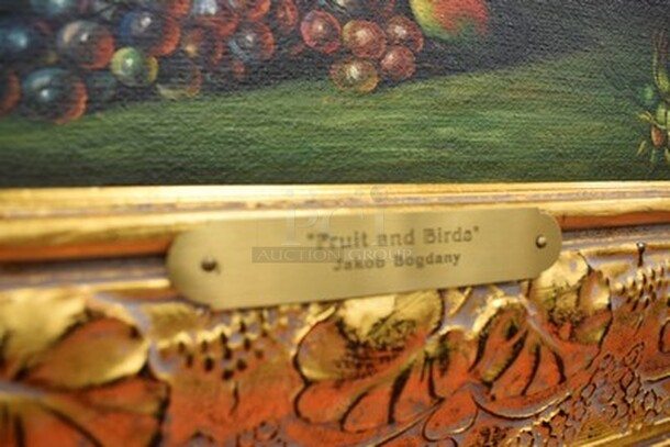 AWESOME! Fruit and Birds Oil Painting by Jakob Bogdany in Gold Colored Frame From Art Dealer Ed Mero! 32x1x28 - Image 4 of 7
