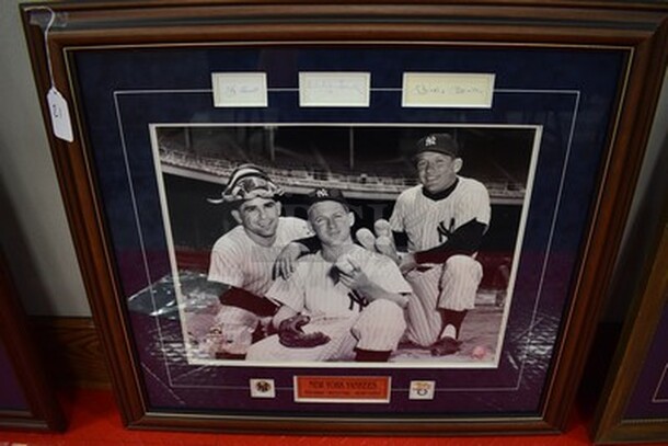 Cooperstown Collection Autographed Picture of New York Yankees Yogi Berra, Whitey Ford, and Mickey Mantle! Comes with Certificate of Authenticity.  