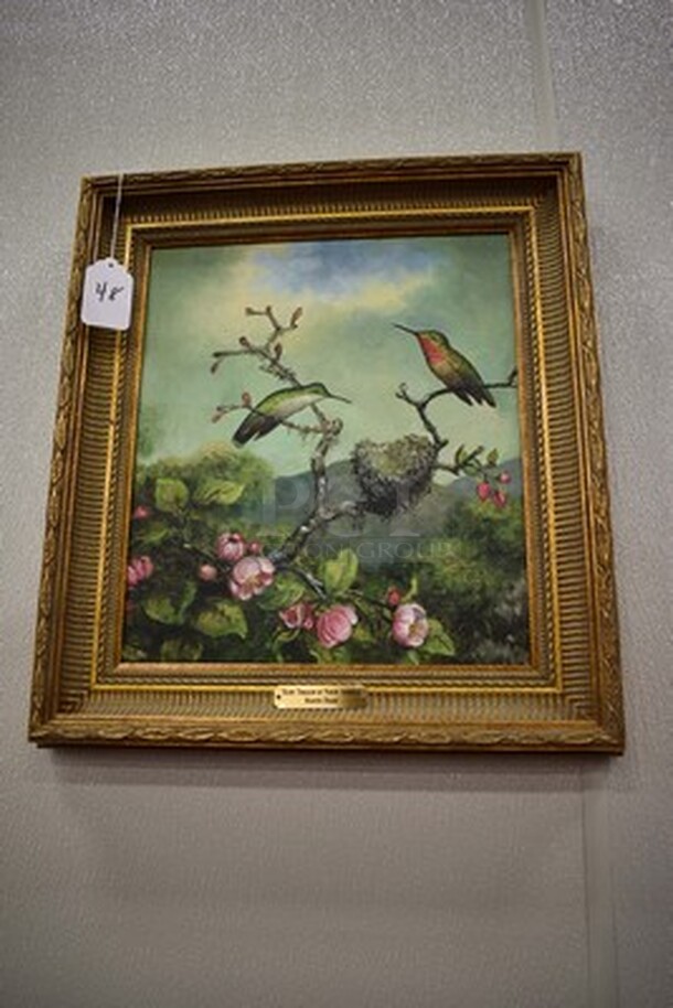AMAZING! Ruby Throats of North America Oil Painting by Martin Heade In Golden Colored Frame From Art Dealer Ed Mero! 38x3x30