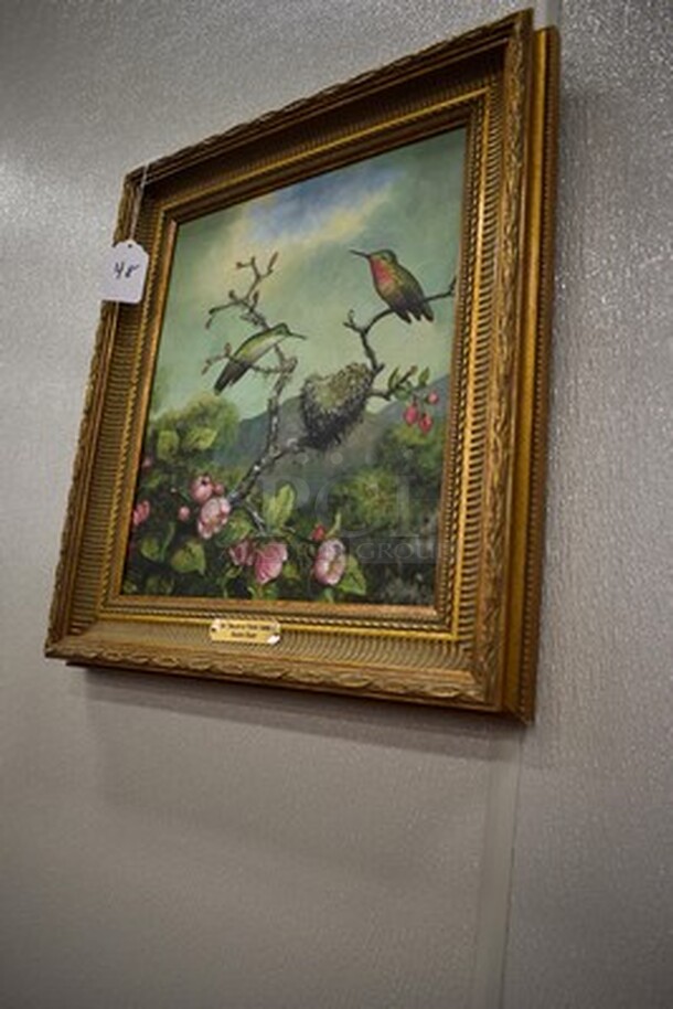 AMAZING! Ruby Throats of North America Oil Painting by Martin Heade In Golden Colored Frame From Art Dealer Ed Mero! 38x3x30 - Image 2 of 9