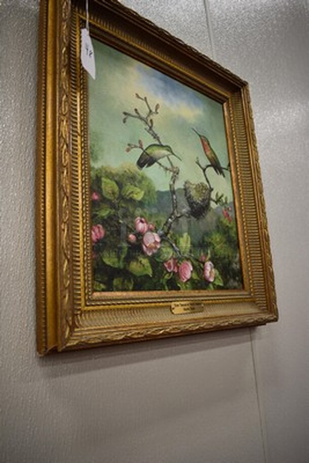 AMAZING! Ruby Throats of North America Oil Painting by Martin Heade In Golden Colored Frame From Art Dealer Ed Mero! 38x3x30 - Image 3 of 9
