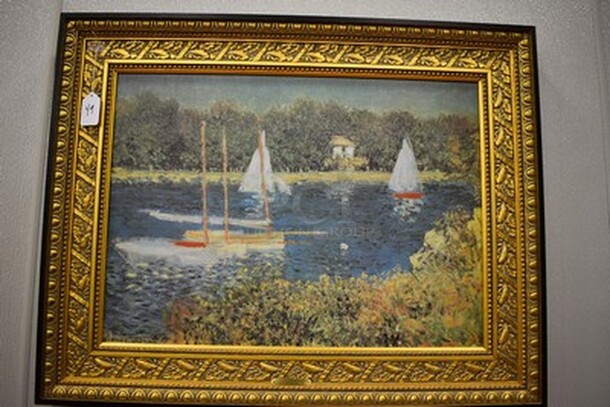 BEAUTIFUL! Bassin D' Argenteuil Oil Painting by Claude Monet in Gold and Black Frame From Art Dealer Ed Mero! 38x3x30