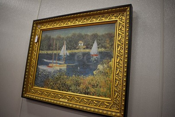 BEAUTIFUL! Bassin D' Argenteuil Oil Painting by Claude Monet in Gold and Black Frame From Art Dealer Ed Mero! 38x3x30 - Image 2 of 10
