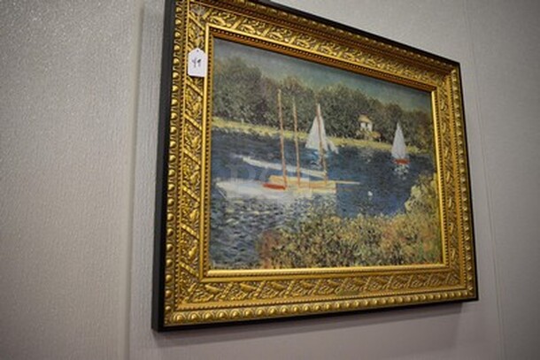 BEAUTIFUL! Bassin D' Argenteuil Oil Painting by Claude Monet in Gold and Black Frame From Art Dealer Ed Mero! 38x3x30 - Image 3 of 10