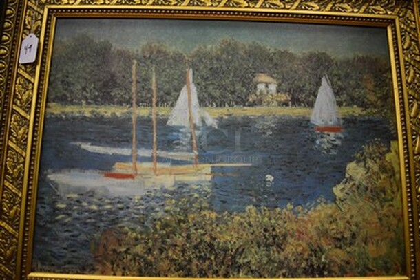 BEAUTIFUL! Bassin D' Argenteuil Oil Painting by Claude Monet in Gold and Black Frame From Art Dealer Ed Mero! 38x3x30 - Image 6 of 10