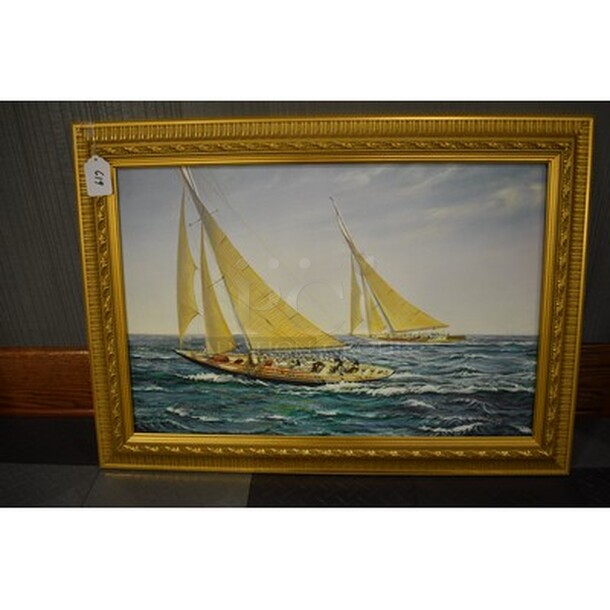 STUNNING! Boat Painting In Custom Frame! 36x1.5x26