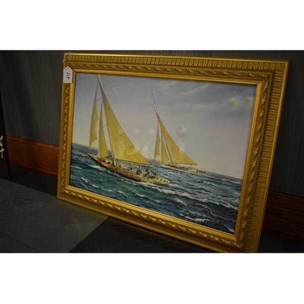 STUNNING! Boat Painting In Custom Frame! 36x1.5x26 - Image 2 of 4