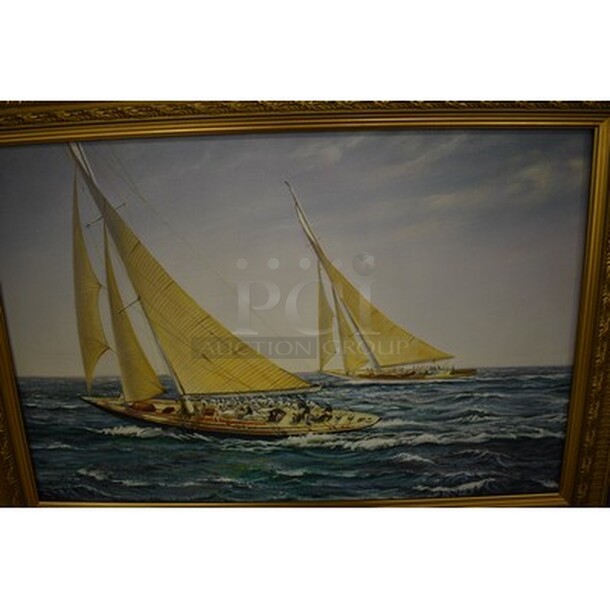 STUNNING! Boat Painting In Custom Frame! 36x1.5x26 - Image 3 of 4