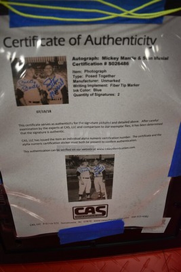 Autographed Picture of Mickey Mantle and Stan Musial Posing Together. Comes With Certificate of Authenticity! 14x1x17.5 - Image 6 of 10