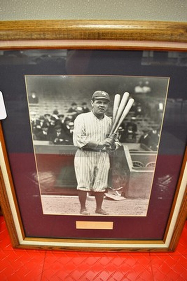 Autographed Picture of Babe Ruth In Wooden Frame. 19x1x23