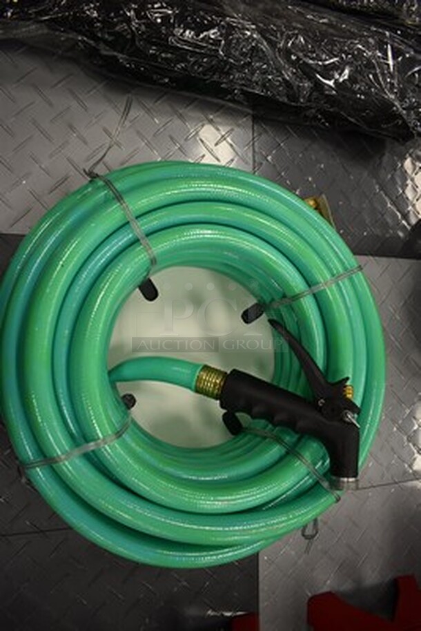BRAND NEW! Gilmour Flexogen 50 ft Hose With Heavy Duty Brass Couplings and Gun Nozzle.  - Image 4 of 5