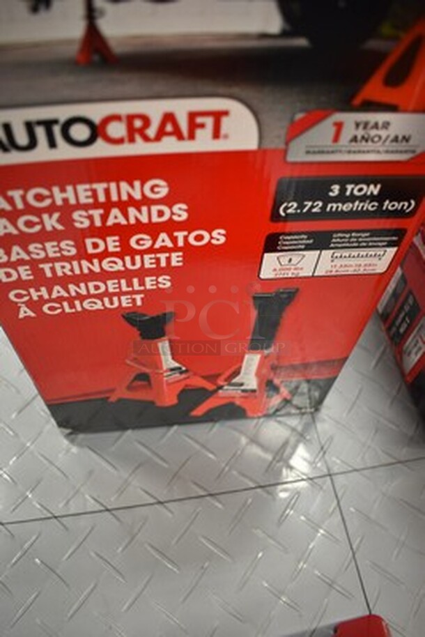 2 Autocraft 3 Ton Ratcheting Jack Stands and 1 box! AC938. 7x7x19. - Image 4 of 6