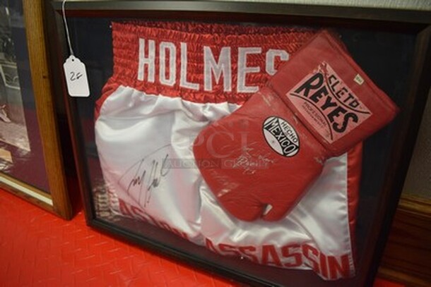 AWESOME! Autographed Larry Holmes Boxing Shorts and Boxing Glove In Black Shadow Box. 21x2x17.5 - Image 2 of 11