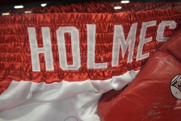 AWESOME! Autographed Larry Holmes Boxing Shorts and Boxing Glove In Black Shadow Box. 21x2x17.5 - Image 5 of 11