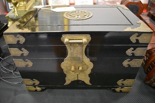 BEAUTIFUL! Black and Brass Colored Jewelry Box. 12x8x8. - Image 1 of 6
