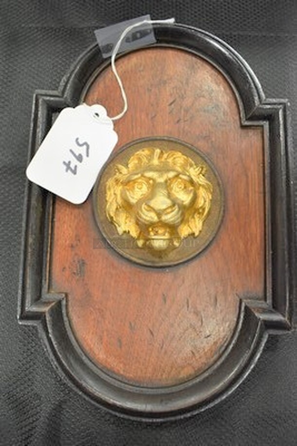 COOL! Brown and Black Wall Decor With Gold Colored Lion Head! 7x2x11 - Image 1 of 4