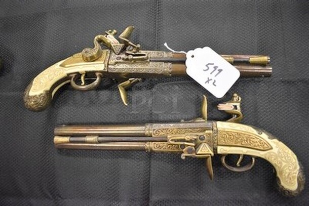 WOW! 2 Antique 1750 W Bailes Double-Barreled Turn-Over Pistol Replicas! 2x Your Bid!