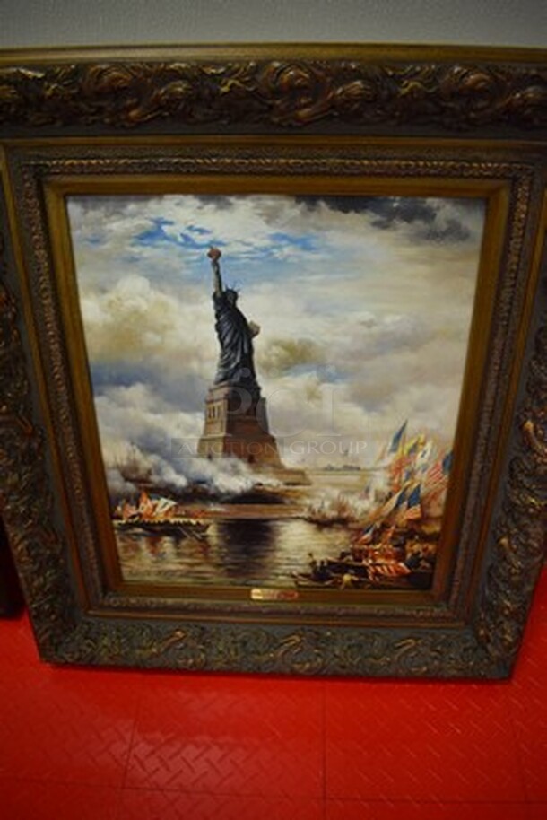 EXQUISITE! Edward Moran State of LIiberty Enlightening The World Painting From Art Dealer Ed Mero! 31x3x36