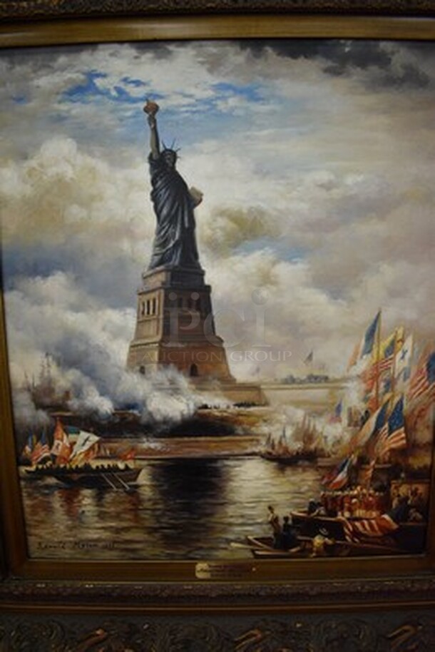 EXQUISITE! Edward Moran State of LIiberty Enlightening The World Painting From Art Dealer Ed Mero! 31x3x36 - Image 4 of 10