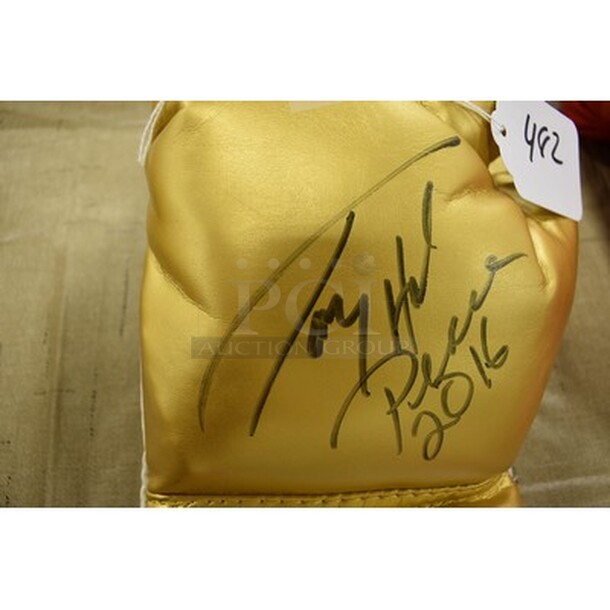 Gold Colored Boxing Glove Signed By Larry Holmes! Comes With Certificate of Authenticity!  - Image 4 of 6