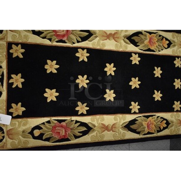 Black and Floral Decorative Rug! 118x1x27 - Image 3 of 3
