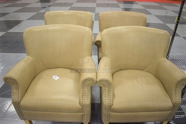 4 BEAUTIFUL! Tan Leather Chairs. 29x28x37. 4x Your Bid!