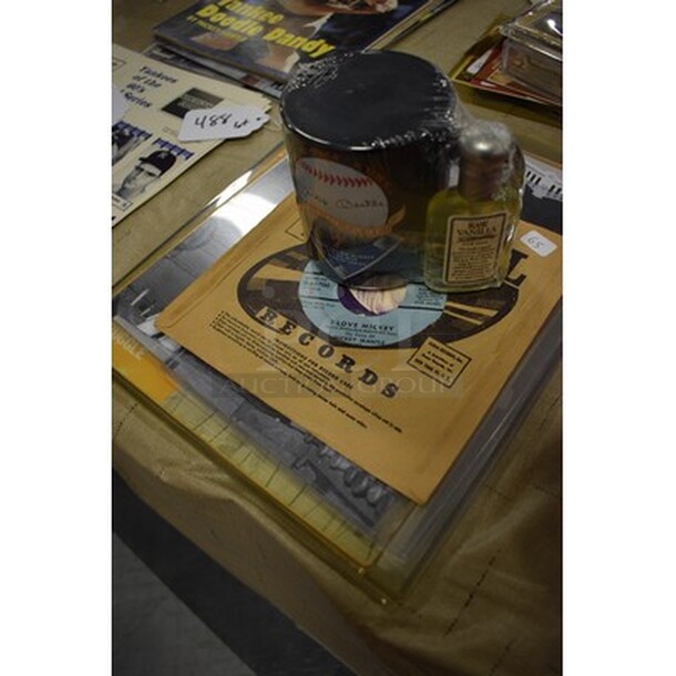 Lot Of Various Mickey Mantle Sports Memorbila! Includes Mickey Mantle Coffee Mug, Mickey Mantle's Holiday Inn Letter Head, and Record! All In One Money! - Image 2 of 8