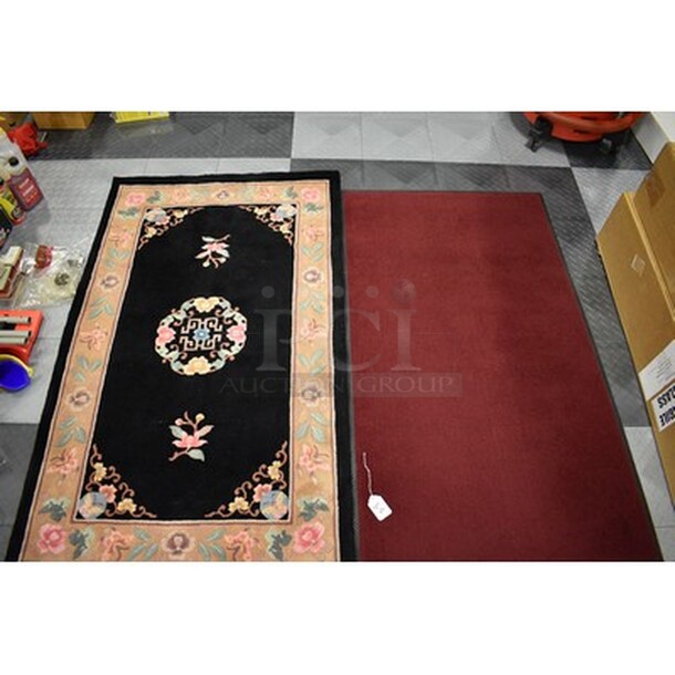 2 Decorative Rugs! Red 57x1x33, Floral Design 36x1x60 - Image 1 of 5