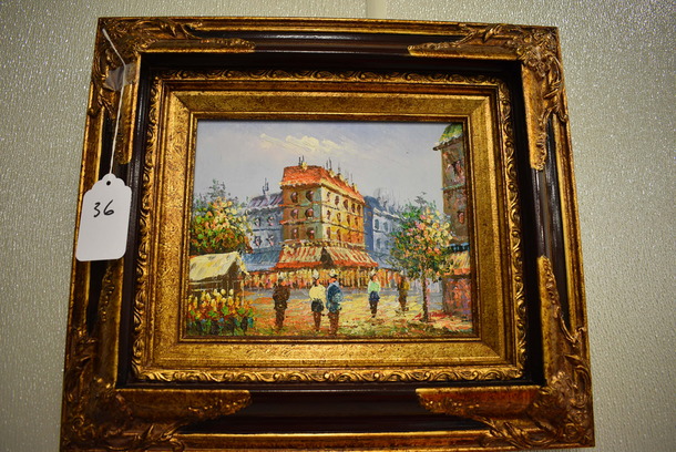 BEATUIFUL! Oil Painting Of Market With Artist's Autograph From Art Dealer Ed Mero! . 17x3x15