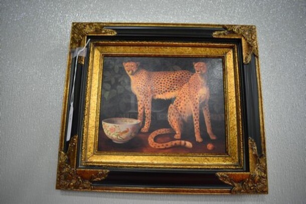Uttermost Company Tiger Painting in Black and Gold Frame From Art Dealer Ed Mero! 15x2x13.