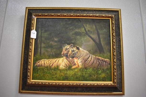STUNNING! Painting of Lions in Black and Gold Frame From Art Dealer Ed Mero! 32x2.5x29 - Image 1 of 8