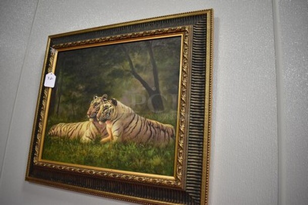 STUNNING! Painting of Lions in Black and Gold Frame From Art Dealer Ed Mero! 32x2.5x29 - Image 2 of 8