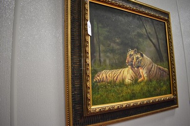 STUNNING! Painting of Lions in Black and Gold Frame From Art Dealer Ed Mero! 32x2.5x29 - Image 3 of 8