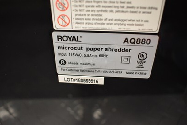 Royal AQ880 Microcut Paper Shredder On Casters. 13x9x20. Tested and Working! - Image 3 of 7
