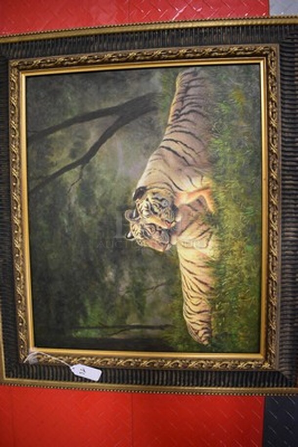 STUNNING! Painting of Lions in Black and Gold Frame From Art Dealer Ed Mero! 32x2.5x29 - Image 8 of 8