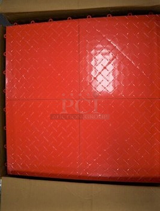 ALL IN ONE MONEY! 2 BRAND NEW BOXES! Bright Red Snaplock Flooring. Approx 17 24x24 Sections