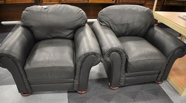 2 Black Leather Chairs! 42x34x35. 2x Your Bid!