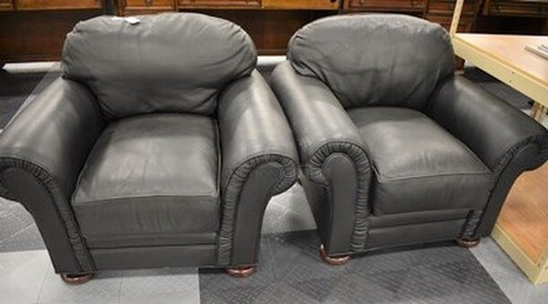 2 Black Leather Chairs! 42x34x35. 2x Your Bid! - Image 1 of 5