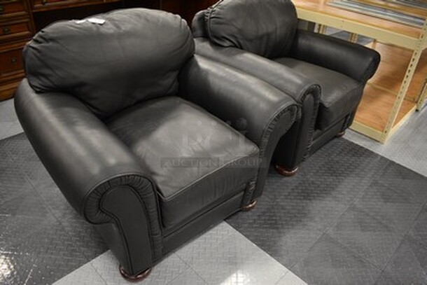 2 Black Leather Chairs! 42x34x35. 2x Your Bid! - Image 2 of 5