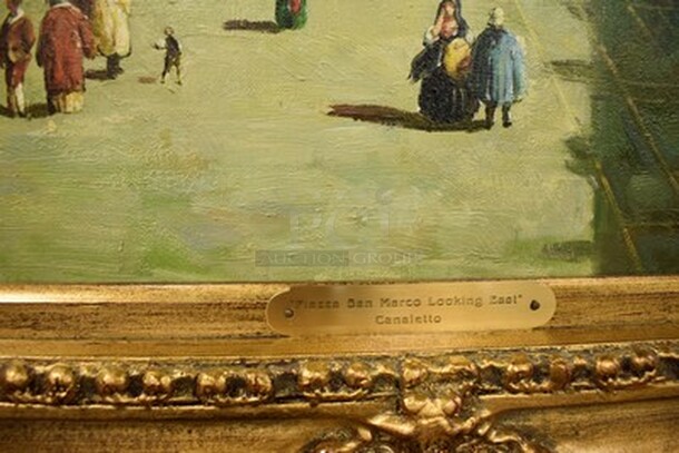 Piazza San Marco Looking East Painting by Canaletto in Gold Frame From Art Dealer Ed Mero! 46x5x34. - Image 4 of 6