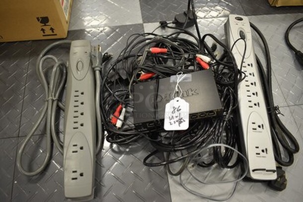 ALL IN ONE MONEY! Lot Including 2 Surge Protectors, Wires, and Cords